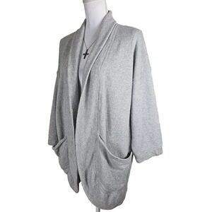 Chicos Zenergy Size XL 3 Gray Open Front Knit Sweater Cardigan With Pockets.